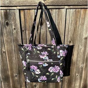 Vera Bradley Floating Plum Pansies Small Tote in Performance Twill